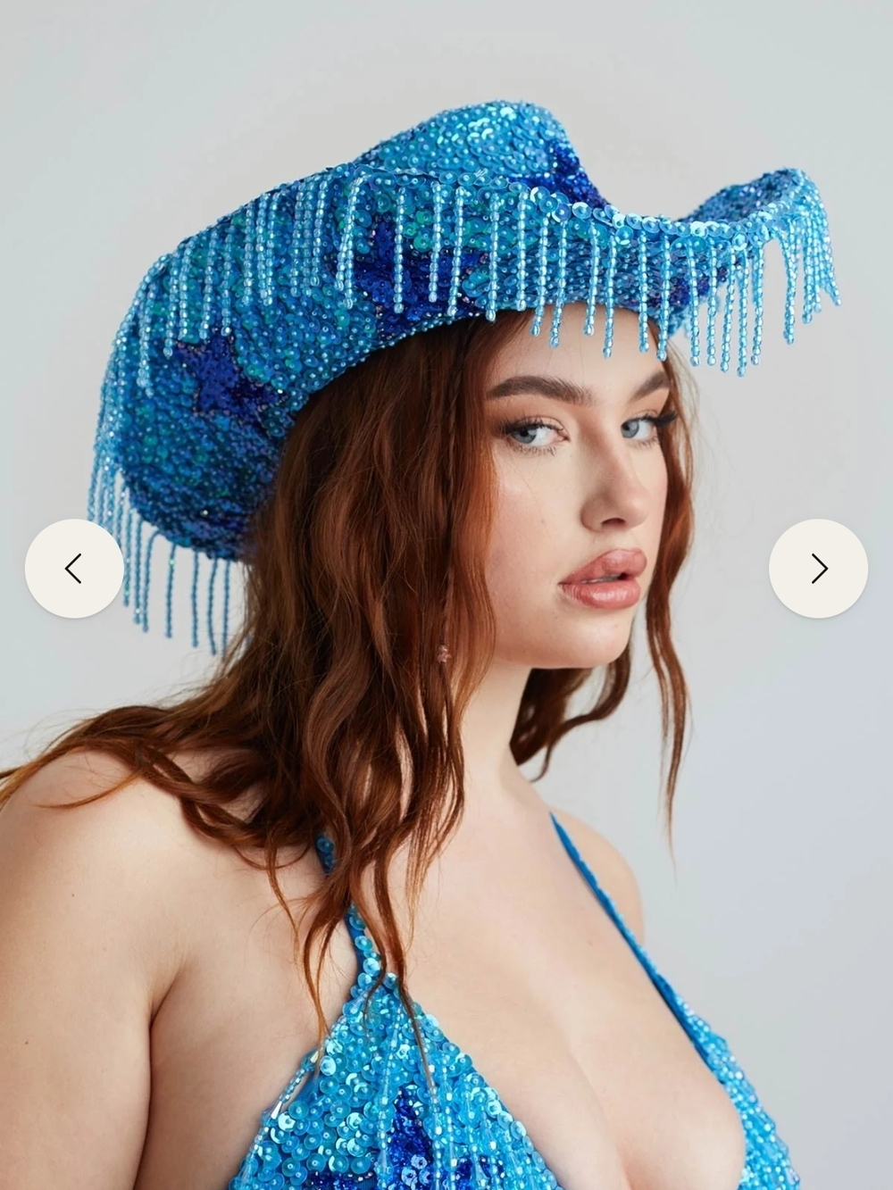 Blue Sequin Fringe Cowboy Hat - Women Accessories